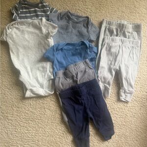 Baby Onesies and Pants Set in Blue and Gray lot
